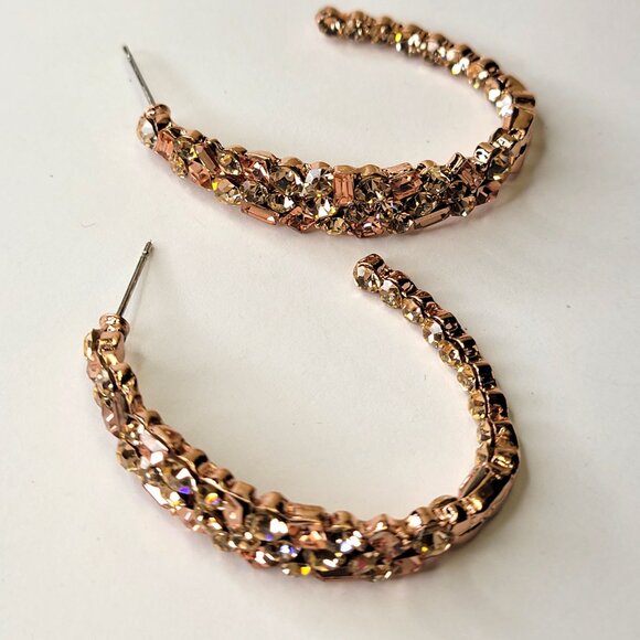 Rose Gold Crystal Half Hoop Earrings - Picture 2 of 12